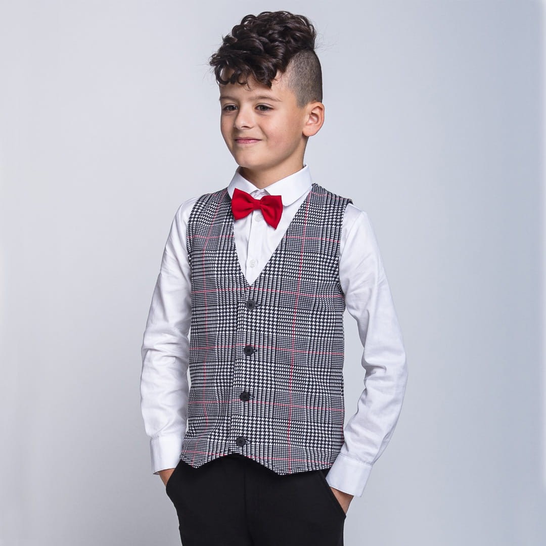 Spodnie + kamizelka w kratę (0428-C2-szar-krat.jpg) - sklep z ubraniami Nosi Ci Się