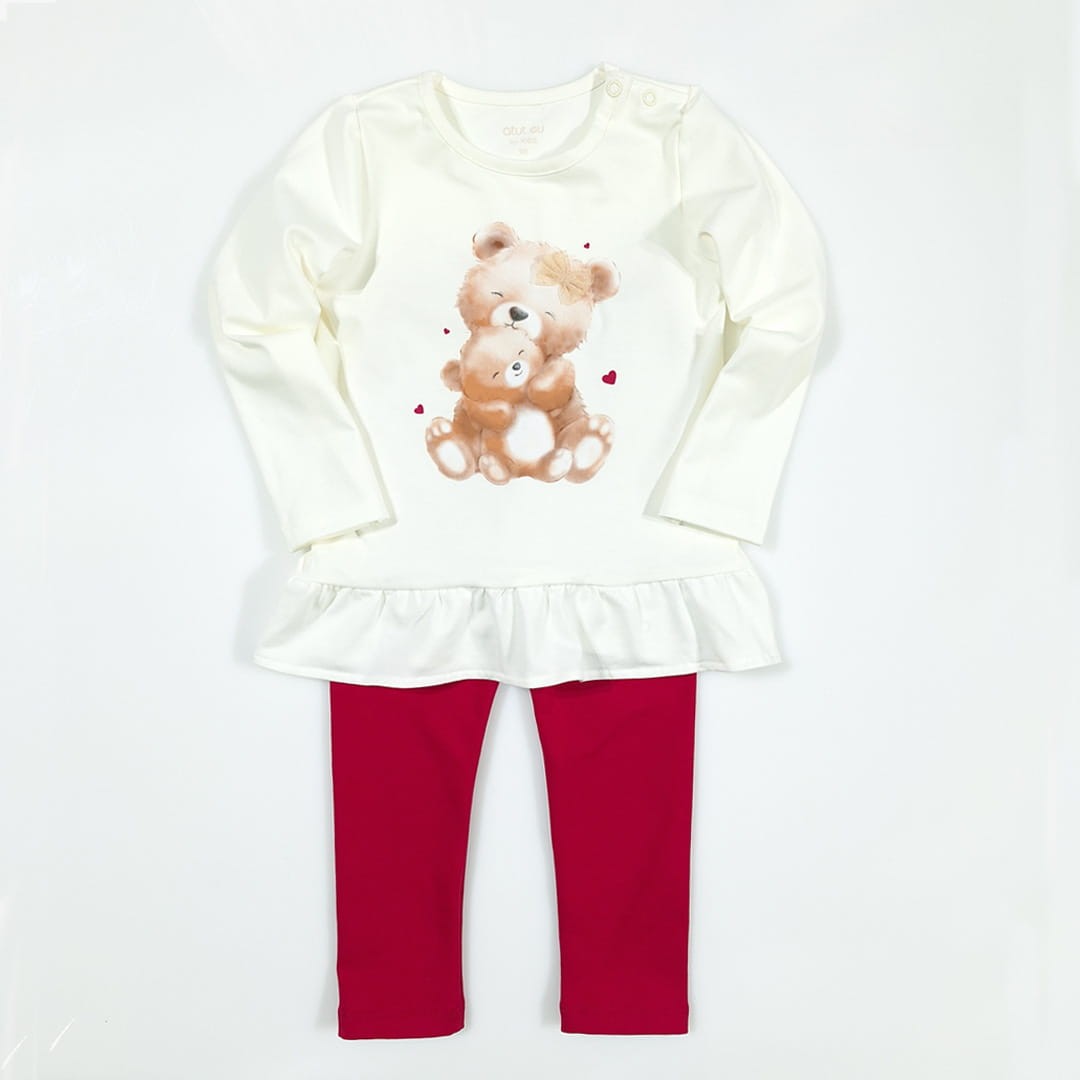 Écru tunika + czerwone legginsy (1064-D1-ecri-mis-czer.jpg) - sklep z ubraniami Nosi Ci Się