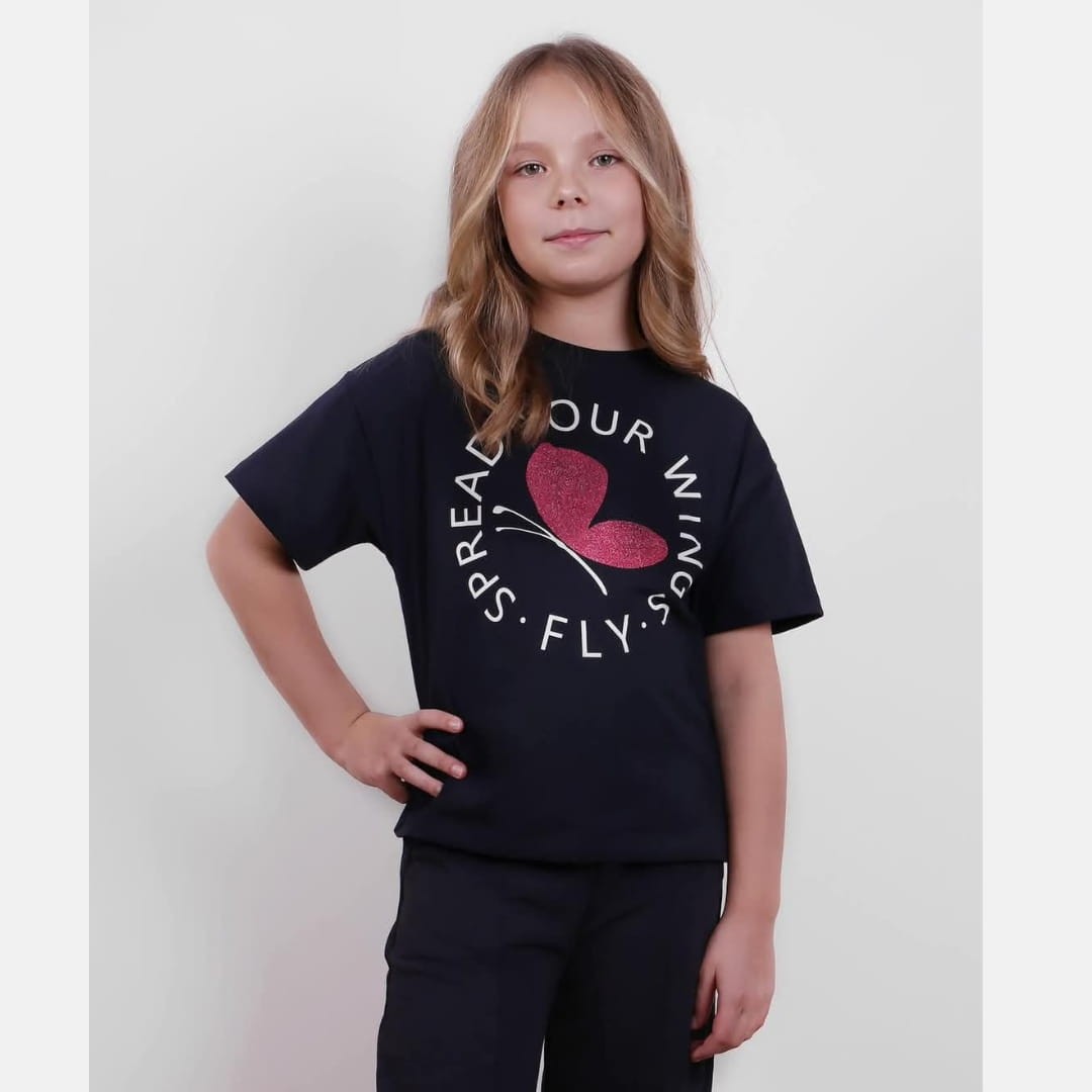 Bluzka z motylem granatowa (1140-D3-gran-motyl.jpg) - sklep z ubraniami Nosi Ci Się