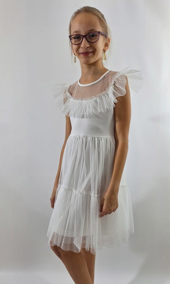 Tiulowa sukienka z krótkim rękawem (0146-D3-bial-tiul.jpg) - sklep z ubraniami Nosi Ci Się