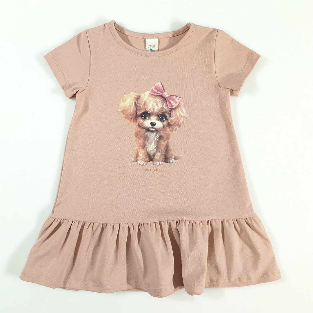 Sukienka z pieskiem (0634-D2-brud-roz-pies.jpg) - sklep z ubraniami Nosi Ci Się