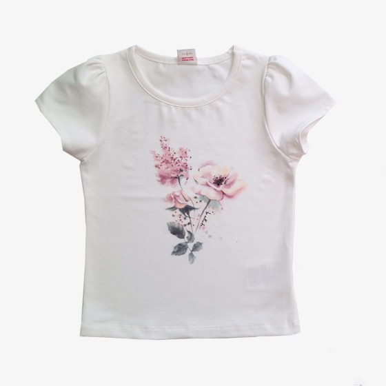 Fotografia ubrania Biała bluzka z krótkim rękawem z kwiatkami marki Atut w ofercie sklepu Nosi Ci Się
