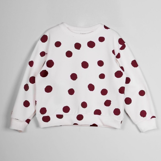Biała bluza w bordowe kropy