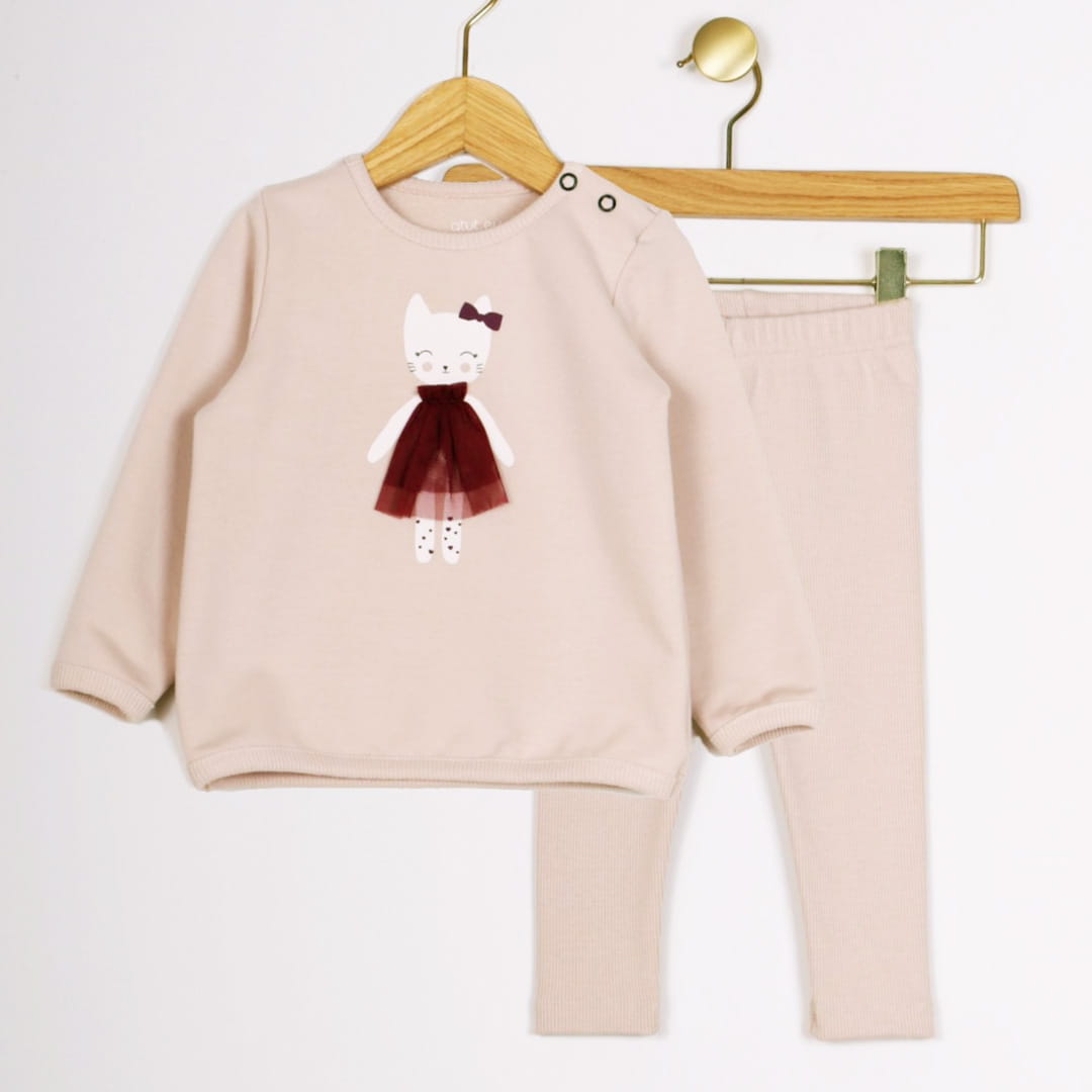 Ubrania dla dzieci / Dziewczynki / Komplety / Bluza z kotem + legginsy