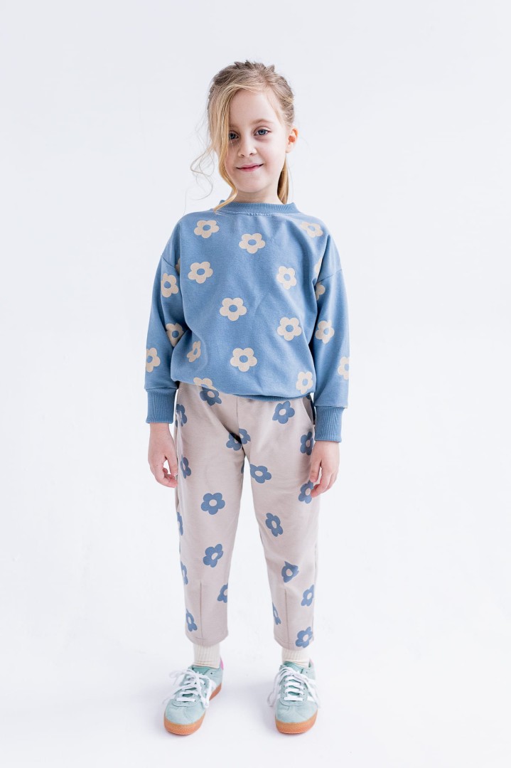 Bluza over print flowers niebieska FUN KIDS (FK-bluz-nieb.jpg) - sklep z ubraniami Nosi Ci Się