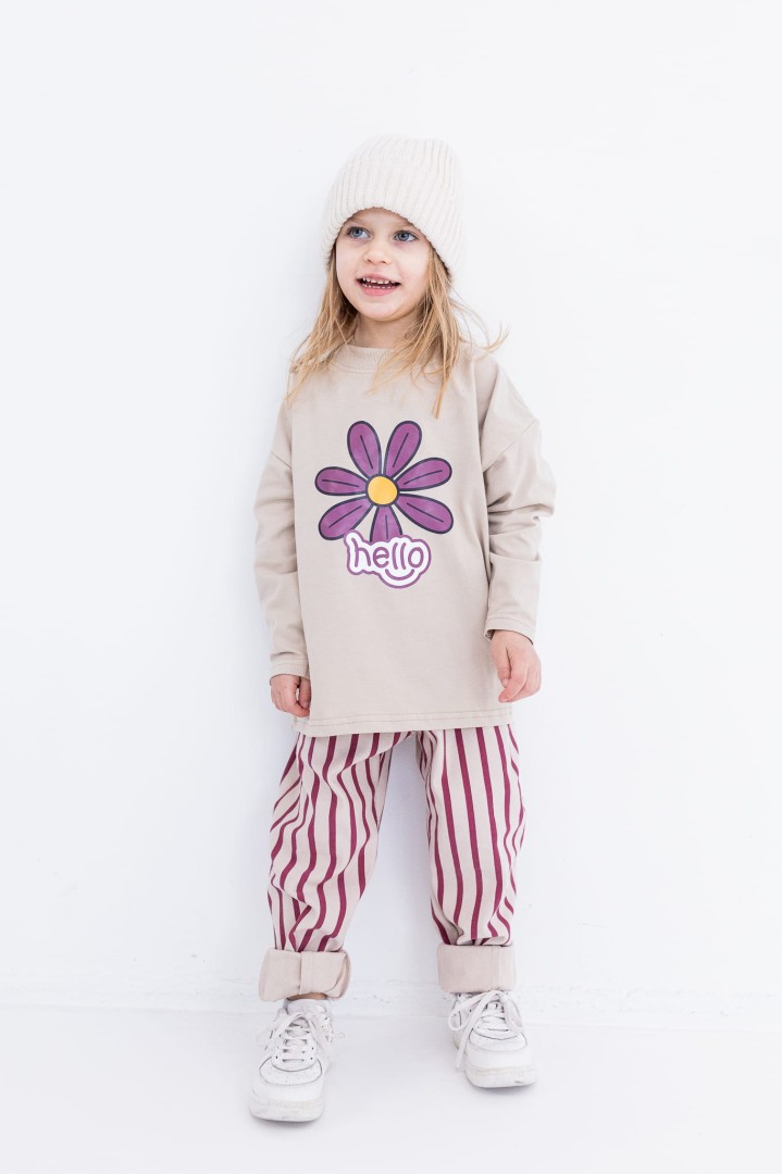 Long over Hello flower beżowy FUN KIDS (FK-long-kw.jpg) - sklep z ubraniami Nosi Ci Się