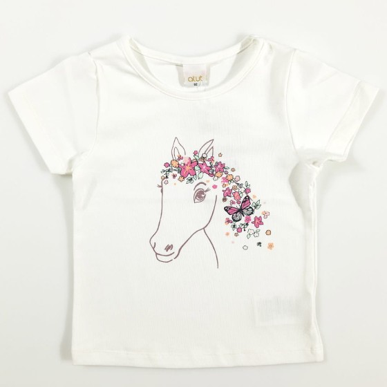 Fotografia ubrania Biała bluzka z różowym konikiem marki Atut w ofercie sklepu Nosi Ci Się